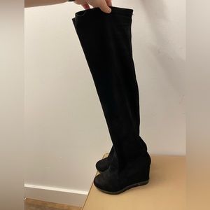 Black Knee-high Wedge Boots, Size 7.5